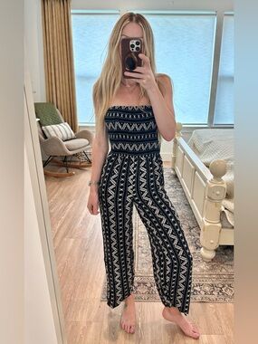 Strapless Black & White Patterned Jumpsuit